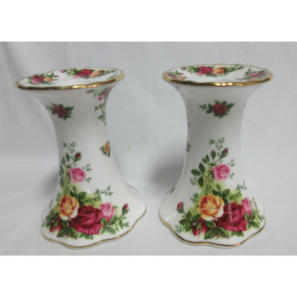 Royal Albert Old Country Roses 4.5" Taper Candle Holders Set of 2 England - Picture 1 of 9